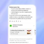 A ChatGPT interface where someone asks for potluck tips and is shown an ad for a food kit.