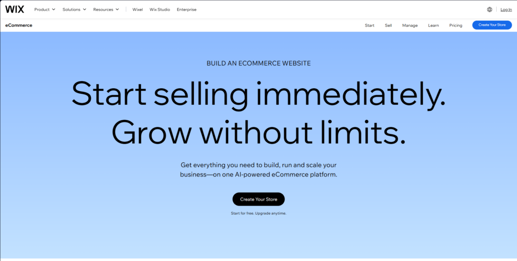 Wix Ecommerce interface