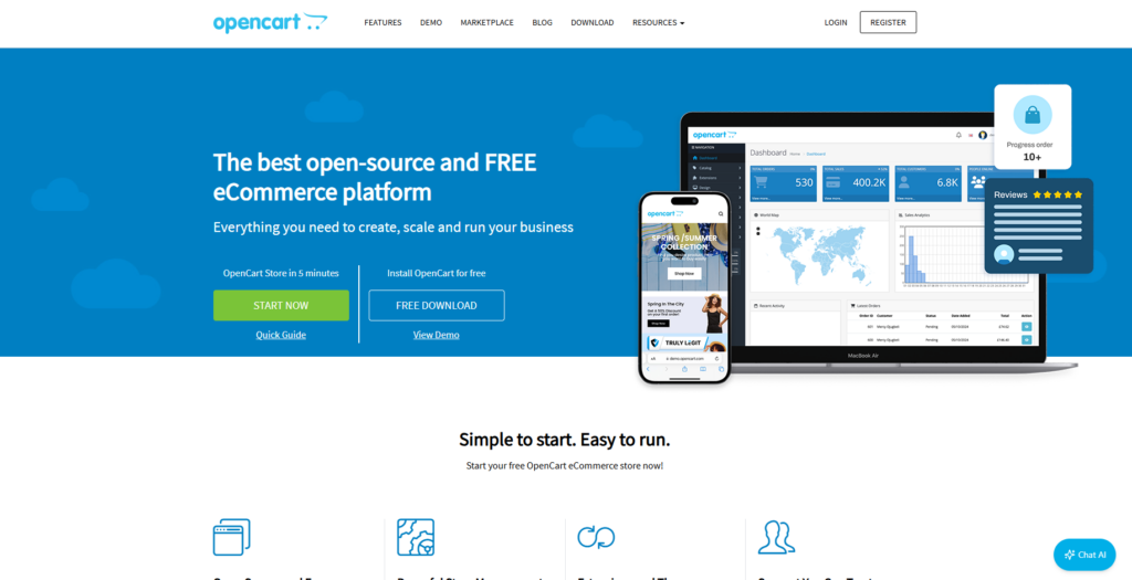 OpenCart homepage interface