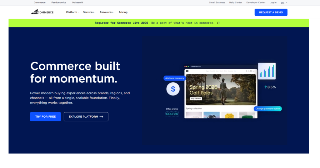 Bigcommerce homepage interface