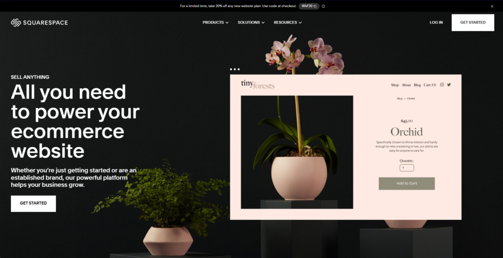 Squarespace Commerce homepage interface