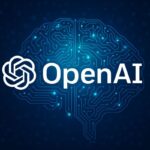 The OpenAI logo in front of an image of a brain made with circuits