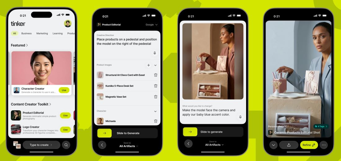 A few screenshots of the Tinker app