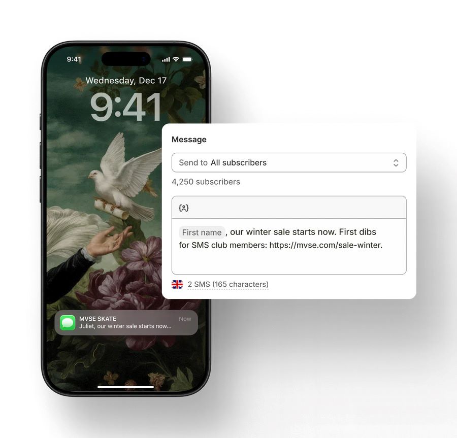 A phone showing a popup with an SMS marketing message