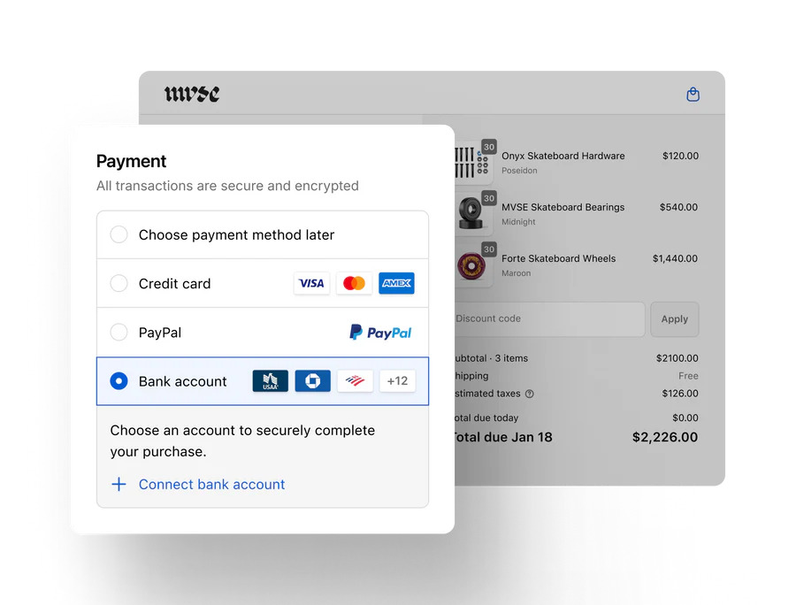 Payment checkout popup showing different payment options