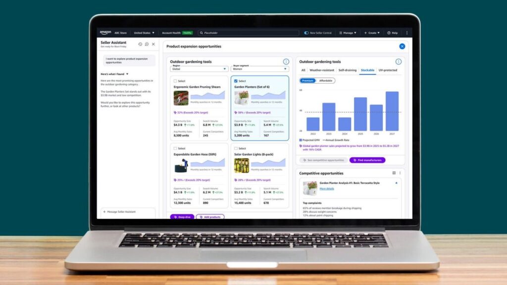 An image of the Amazon Seller Assistant and canvas experience in action