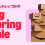 A stack of Amazon cardboard boxes next to large font that says Big Spring Sale, and the dates of the sale above the words.
