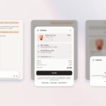 A few screens showing a person discovering a product in an AI search and then purchasing it