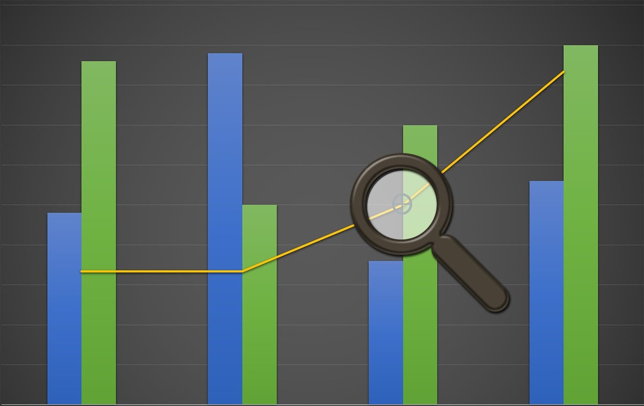 An image of a bar graph with a magnifying glass looking at part of it.