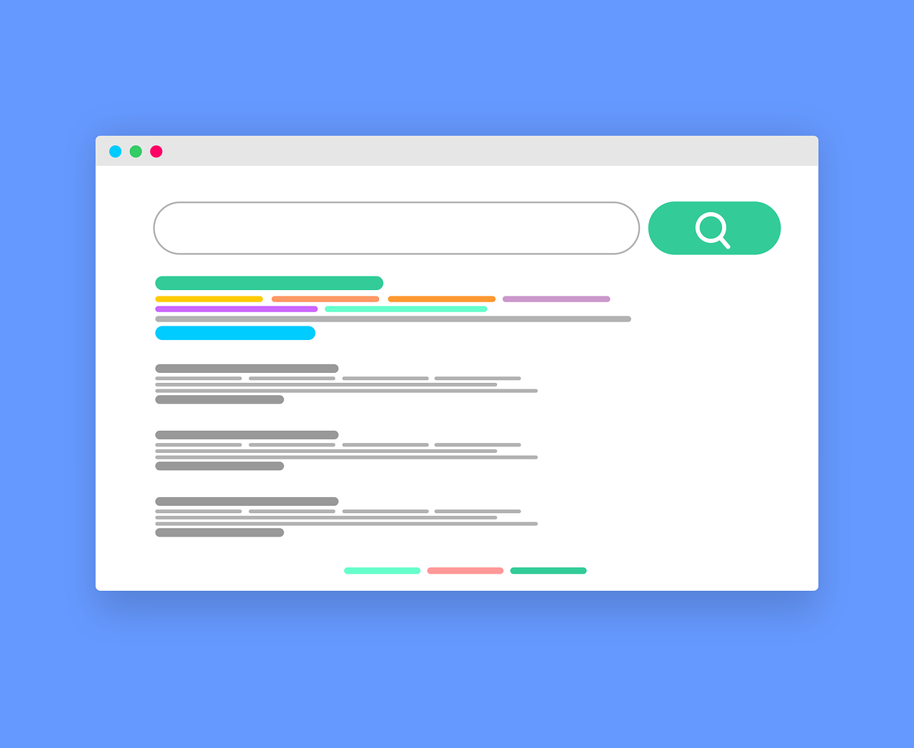 An image of a search bar, with several lines of search results under it.