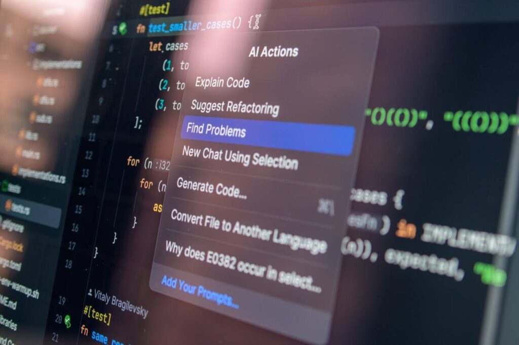 A screen showing AI assisted coding