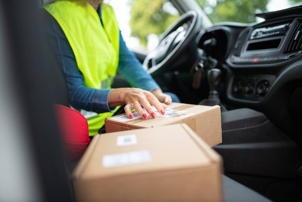 A postal worker delivering packages