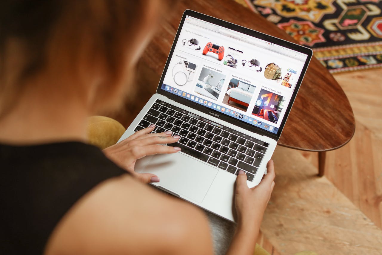 A woman looking at ebay