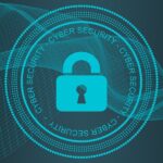 An image of a lock, with the words cyber security surrounding it multiple times.