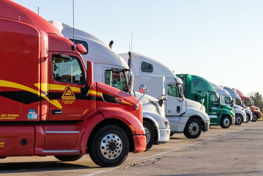 Semi trucks lined in a row
